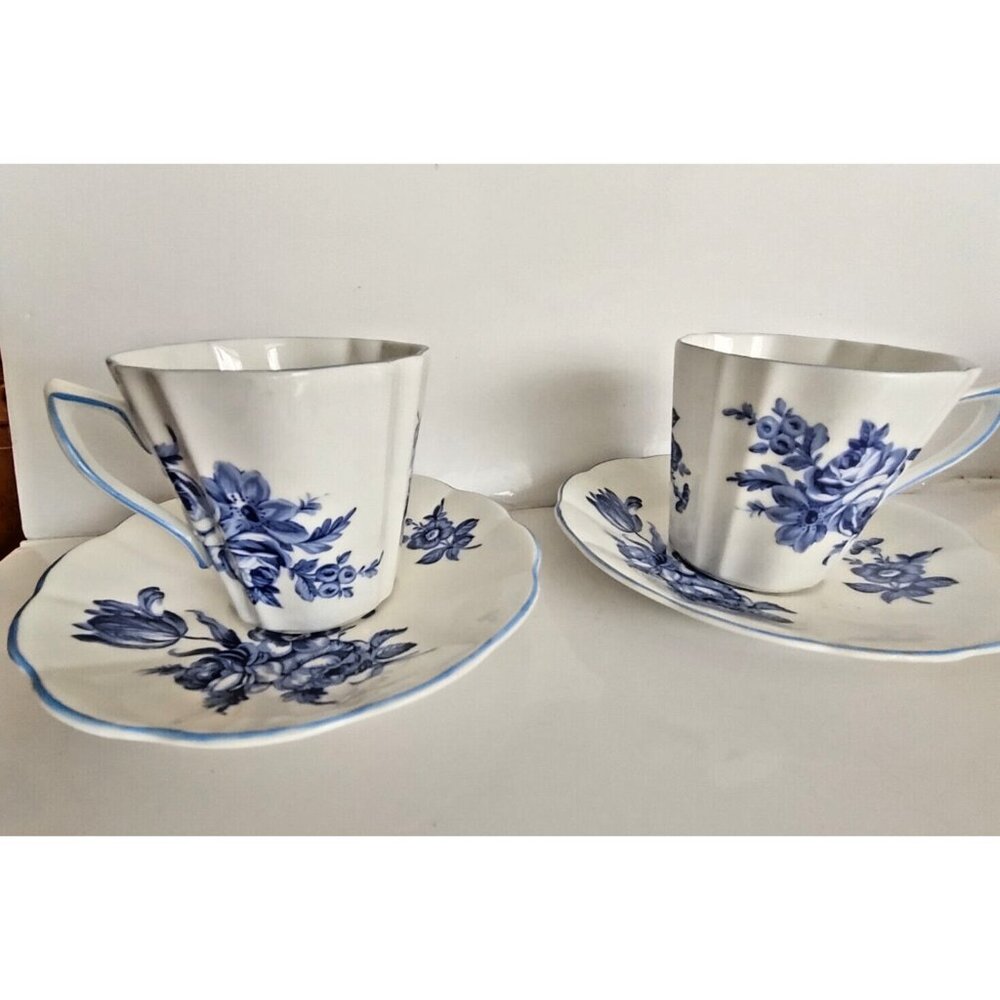 Vintage Rosina England Tea Cup & Saucer Sets (2) Blue Roses